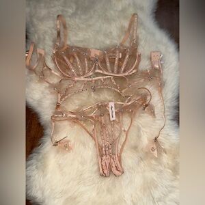 Agent Provocateur Sand Pink Embellished Lingerie Set size 2/32D